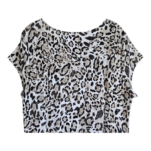 CHICO'S 3 Women XL Maxi Dress Leopard Leopard Front Slits Cap Sleeve Jersey Knit - Picture 6 of 7